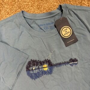 NWT Life Is Good Mens XXL T Shirt Guitar Pine Trees Lake Nature Graphic Tee